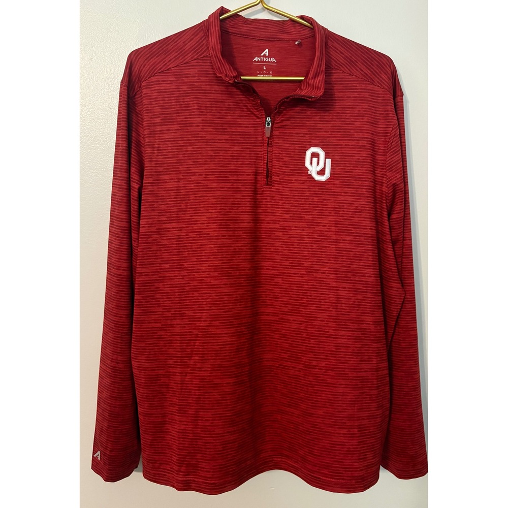 Antigua Oklahoma Sooners Mens Large Crimson Red Quarter Zip Pullover OU NCAA